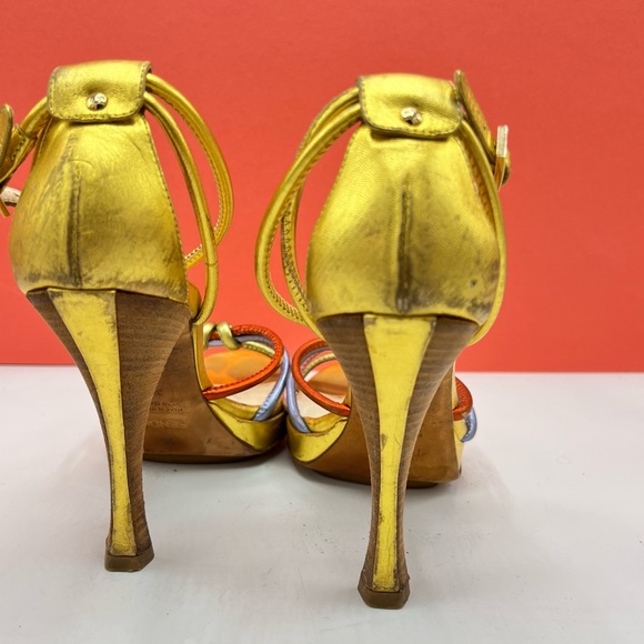 FENDI Vintage Open Toe Multi Colored Metallic Heels - Picture 8 of 13